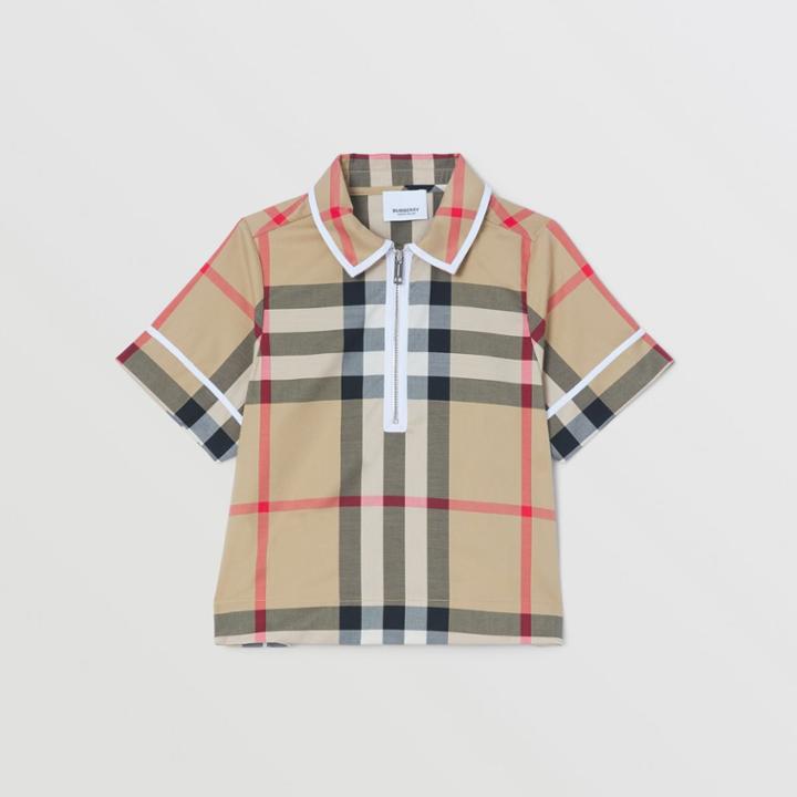 Burberry Burberry Childrens Check Cotton Zip-front Polo Shirt, Size: 10y