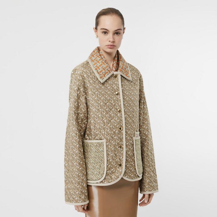 Burberry Burberry Monogram Print Quilted Silk Jacket, Size: 00, Beige