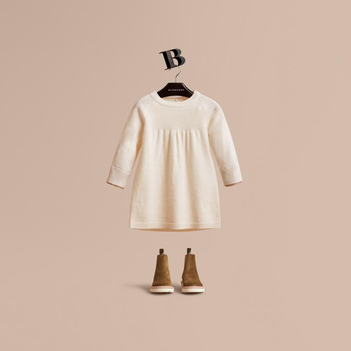 Burberry Burberry Check Cuff Knitted Cashmere Dress, Size: 9m, White