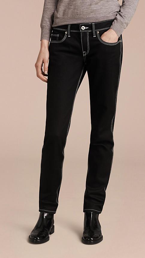 Burberry Skinny Fit Cropped Jeans With Topstitch Detail
