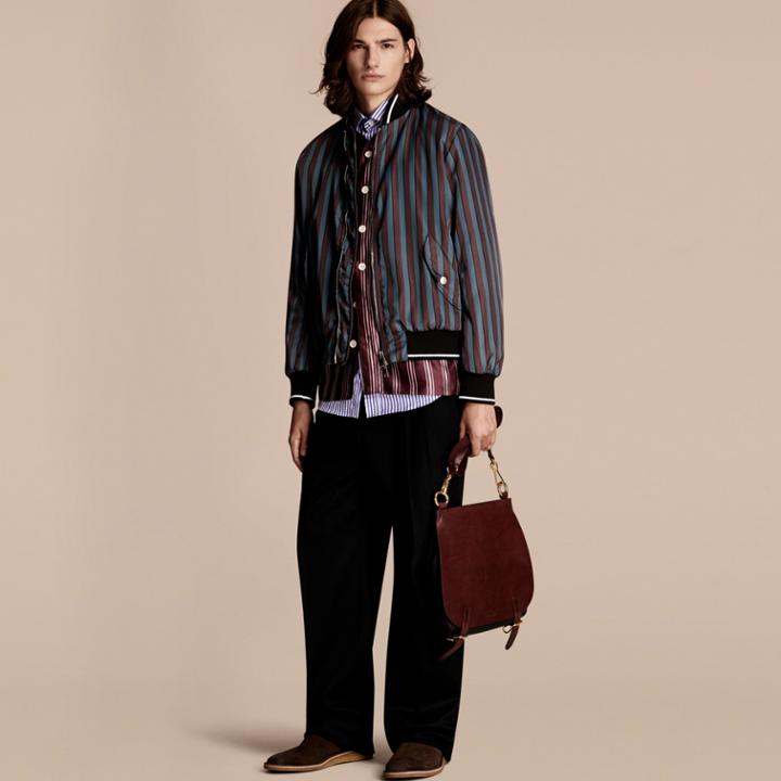 Burberry Burberry Stripe Print Technical Bomber Jacket, Size: 34, Blue