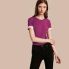 Burberry Burberry Check Cuff Stretch Cotton T-shirt, Size: M, Purple