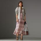 Burberry Burberry Gathered Scribble Check Silk Dress, Size: 14