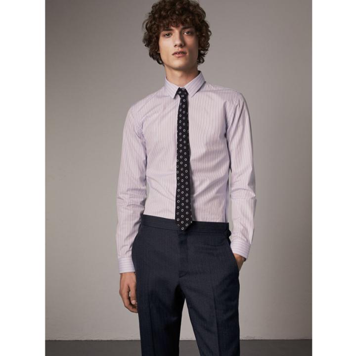 Burberry Burberry Slim Fit Striped Dobby Cotton Shirt, Size: 15.5, Purple