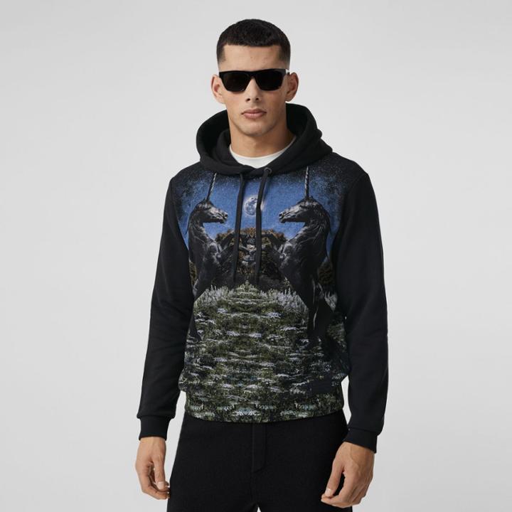 Burberry Burberry Meadow Print Cotton Hoodie, Black