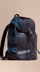 Burberry Leather And Overdyed Canvas Check Backpack