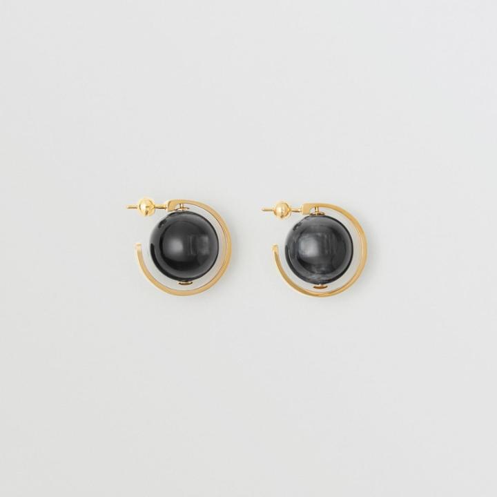 Burberry Burberry Marbled Resin Gold-plated Hoop Earrings, Black