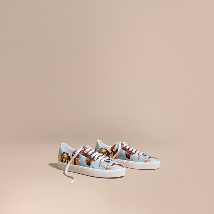 Burberry Burberry Peony Rose Print Canvas And Leather Sneakers, Size: 38.5, Orange