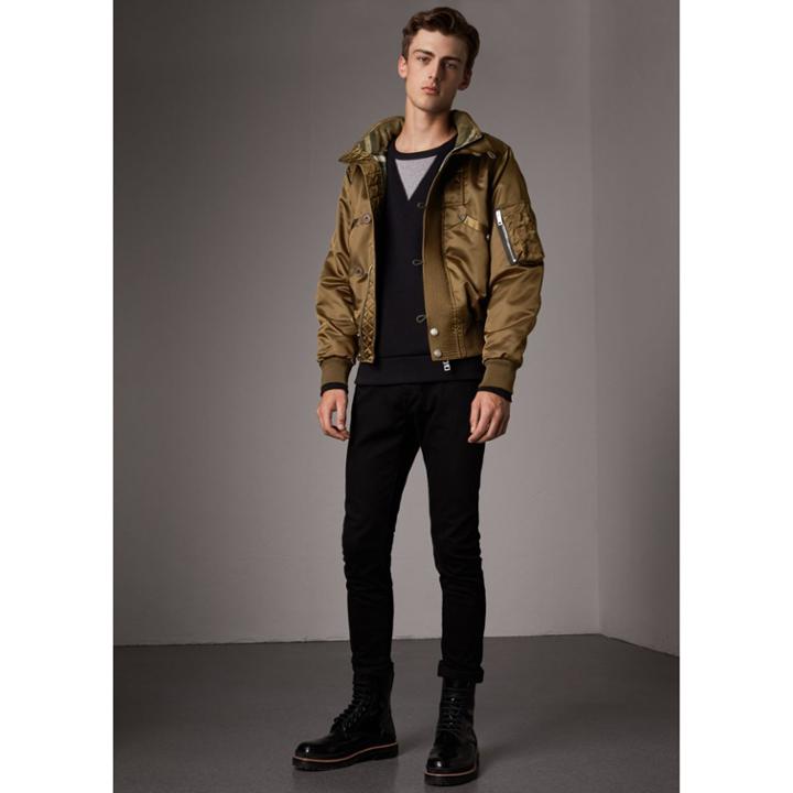 Burberry Burberry Nylon Bomber Jacket With Packaway Hood, Size: 44, Beige