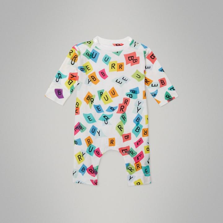 Burberry Burberry Confetti Letter Print Cotton Jumpsuit, Size: 3m, White