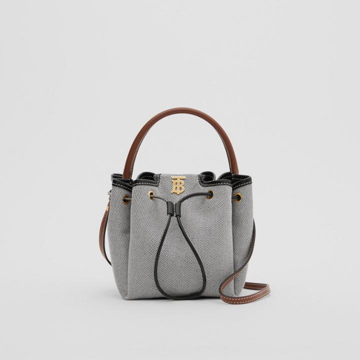 Burberry Burberry Monogram Motif Canvas And Leather Bucket Bag, Black