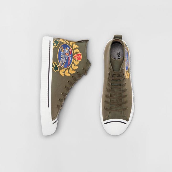 Burberry Burberry Archive Logo Cotton Gabardine High-top Sneakers, Size: 41, Green
