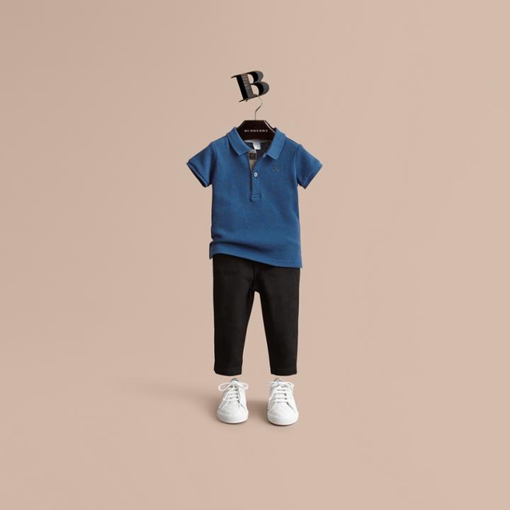 Burberry Burberry Check Placket Cotton Piqu Polo Shirt, Size: 3y, Blue