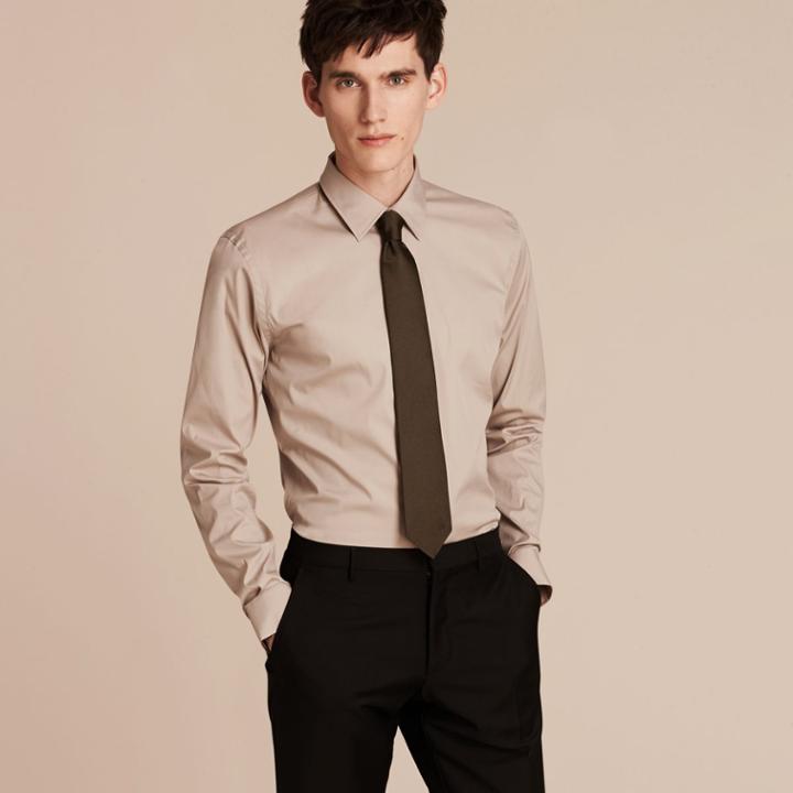 Burberry Burberry Slim Fit Stretch Cotton Blend Shirt, Size: 18, Beige
