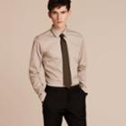 Burberry Burberry Slim Fit Stretch Cotton Blend Shirt, Size: 18, Beige