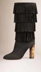 Burberry Burberry Mid-calf Fringed Suede Boots, Size: 38, Black
