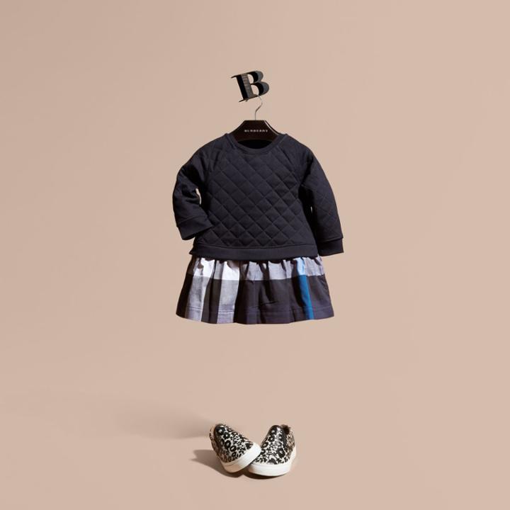 Burberry Burberry Childrens Quilted Jersey And Check Cotton Day Dress, Size: 3y, Blue