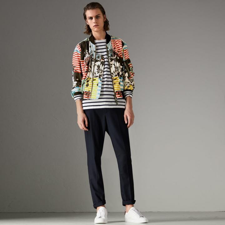 Burberry Burberry Floral Stripe Print Bomber Jacket, Size: 38