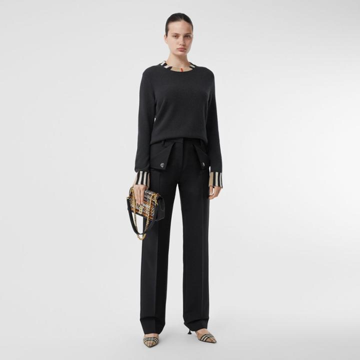 Burberry Burberry Icon Stripe Trim Cashmere Sweater, Black