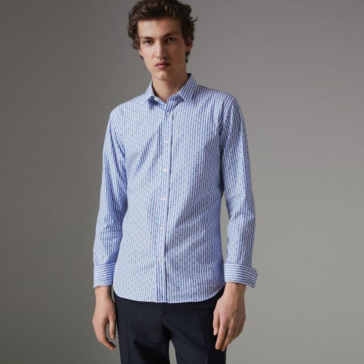 Burberry Burberry Slim Fit Fil Coup Striped Cotton Shirt, Size: 15.5, Blue