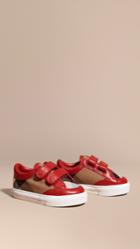 Burberry Burberry House Check And Leather Trainers, Size: 1.5, Red