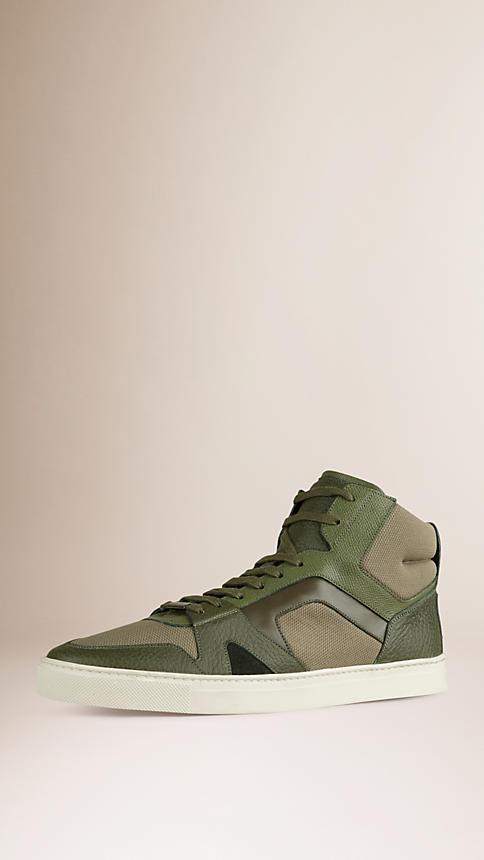 Burberry Leather And Mesh High-top Trainers
