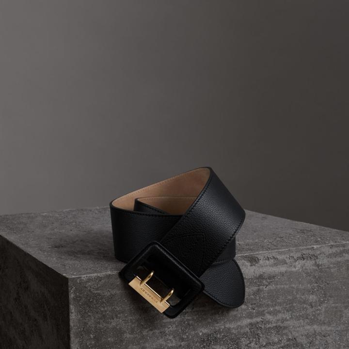 Burberry Burberry Double Pin Buckle Leather Belt, Size: 85, Black