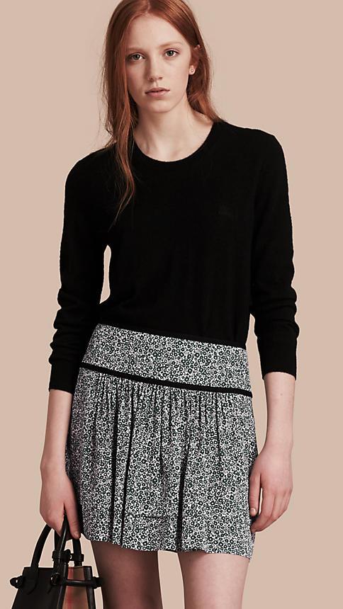 Burberry Floral Print Gathered Silk Skirt