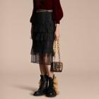 Burberry Tiered Braided Tulle Column Skirt With Ruffles