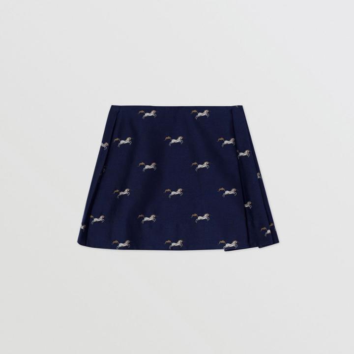 Burberry Burberry Childrens Unicorn Wool Silk Jacquard Pleated Skirt, Size: 10y, Blue