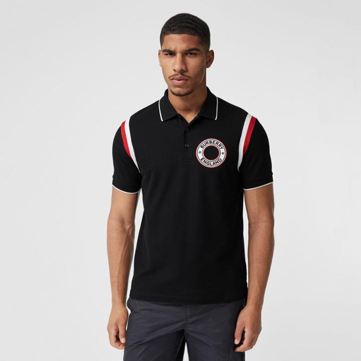 Burberry Burberry Logo Graphic Appliqu Cotton Piqu Polo Shirt, Size: Xl, Black