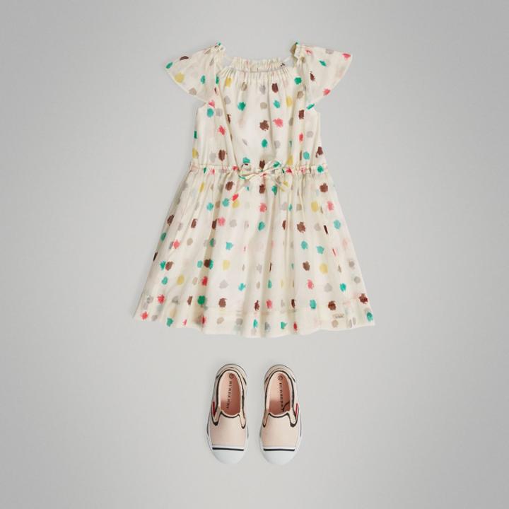 Burberry Burberry Cut-out Detail Spot Print Cotton Dress, Size: 6y