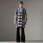 Burberry Burberry Wool Graphic Intarsia Cardigan, Blue
