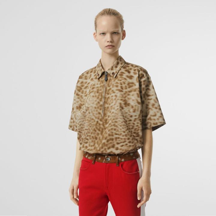 Burberry Burberry Short-sleeve Animal Print Cotton Oversized Shirt, Size: 02, Beige