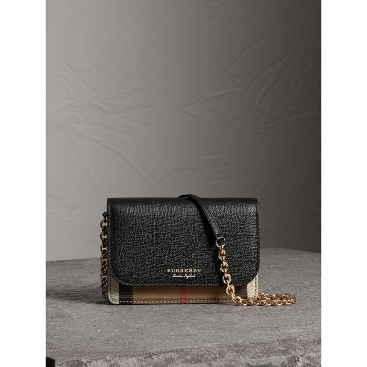 Burberry Burberry Leather And House Check Wallet With Detachable Strap