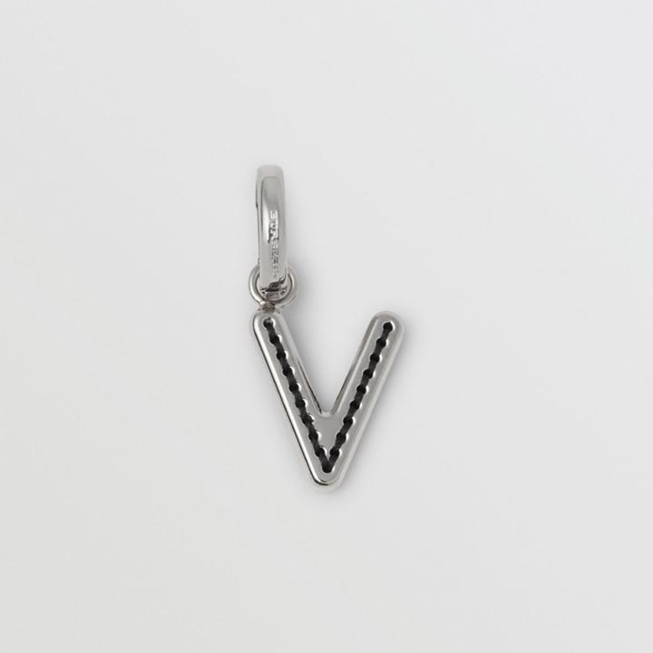 Burberry Burberry Leather-topstitched 'v' Alphabet Charm, Grey