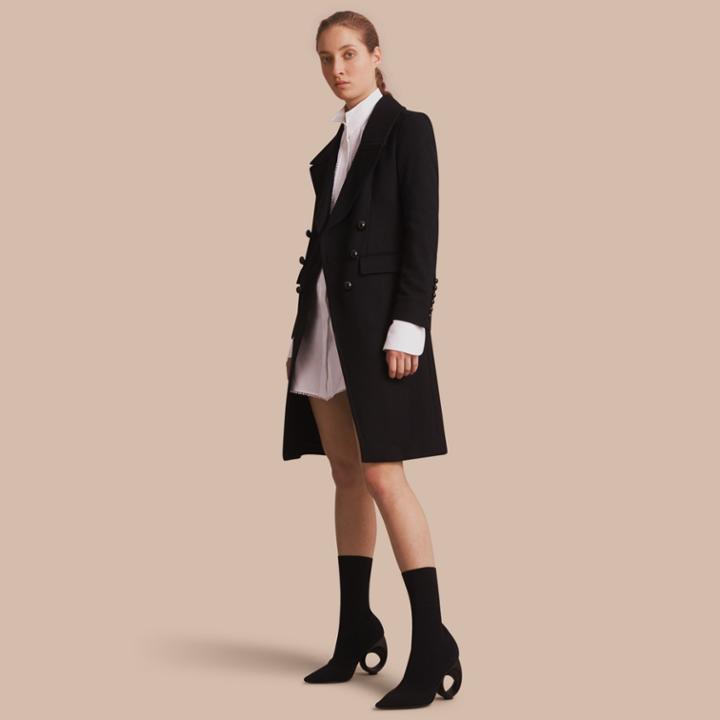 Burberry Burberry Wool Blend Double-breasted Coat, Size: 14, Black