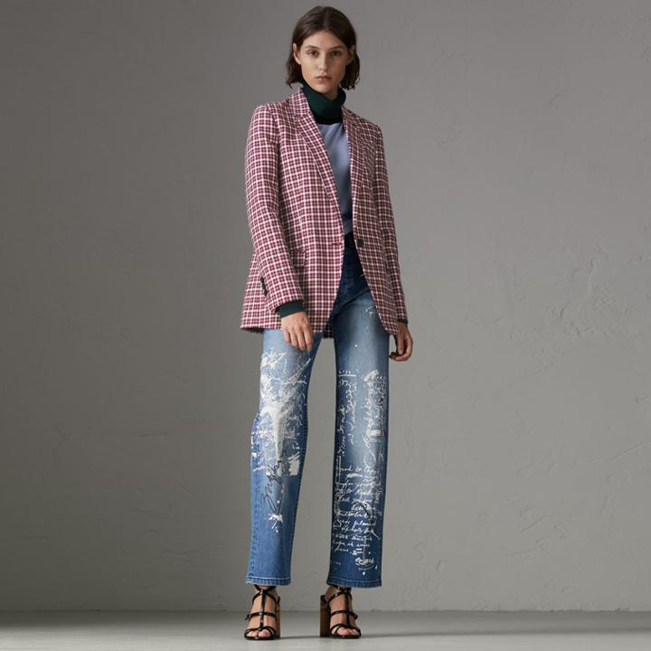 Burberry Burberry Straight Fit Postcard Print Stretch Jeans, Size: 27, Blue