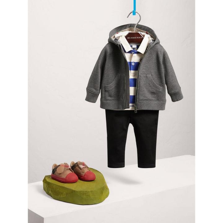 Burberry Burberry Check Detail Hooded Cotton Top, Size: 3y, Grey