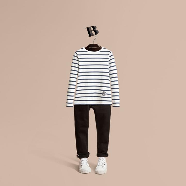 Burberry Burberry Pallas Heads Motif Breton Stripe Cotton Top, Size: 12y, Blue