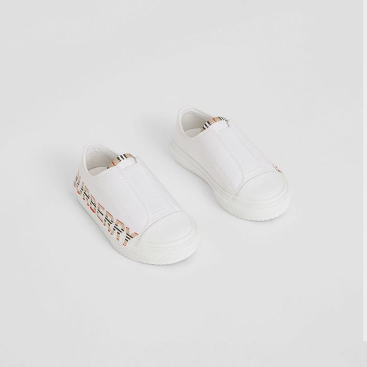 Burberry Burberry Childrens Icon Stripe Logo Print Cotton Gabardine Sneakers, Size: 7, White