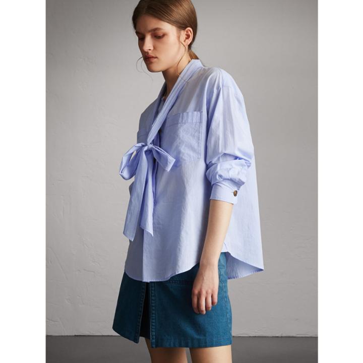 Burberry Burberry Cotton Tie Neck Shirt, Size: 14, Blue