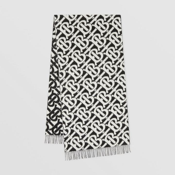 Burberry Burberry Monogram Cashmere Jacquard Scarf, Black