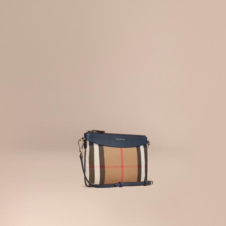 Burberry Burberry House Check And Leather Clutch Bag, Blue