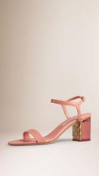 Burberry Burberry Check Detail Leather Sandals, Size: 39, Pink