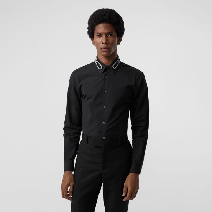 Burberry Burberry Slim Fit Bullion Link Cotton Poplin Dress Shirt, Size: 16, Black