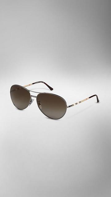 Burberry Check Arm Aviator Sunglasses