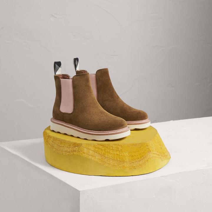 Burberry Burberry Two-tone Suede Chelsea Boots, Size: 31, Grey