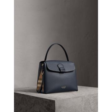 Burberry Burberry Medium Grainy Leather And House Check Tote Bag, Blue