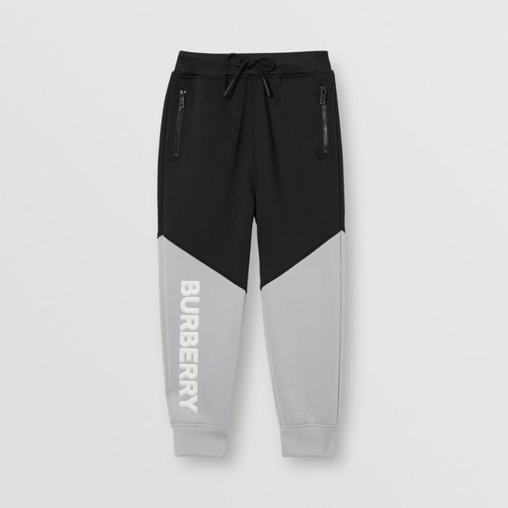Burberry Burberry Childrens Logo Print Two-tone Stretch Jersey Trackpants, Size: 10y, Black